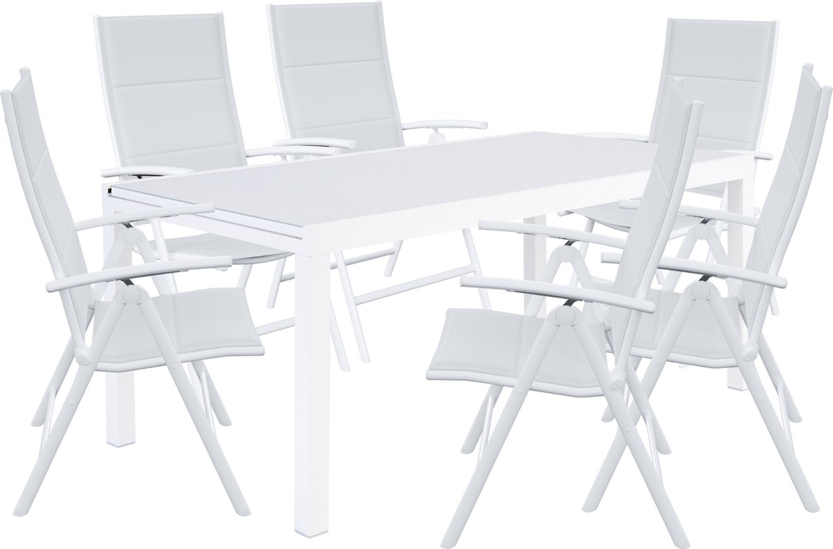 NATERIAL- Tuinmeubelset voor 6 personen - Tuintafel LYRA 180/260x100cm - Uitschuifbare tafel - 6 tuinstoelen - Verstelbaar - Opklapbare fauteuil - Stoel met hoge rugleuning - Zitgroep