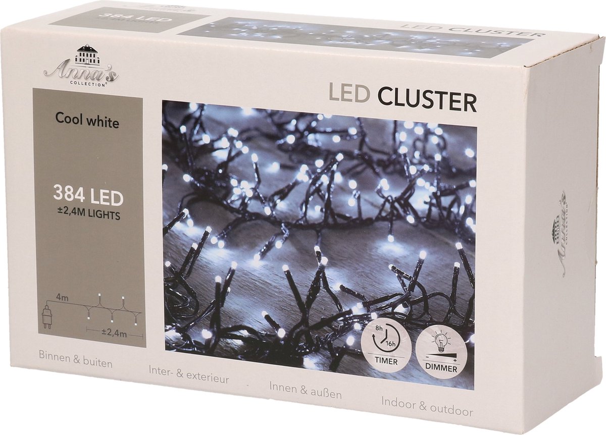Anna's Collection Kerstverlichting - helder wit - 384 lampjes - 2,4M - timer - voor binnen en buiten