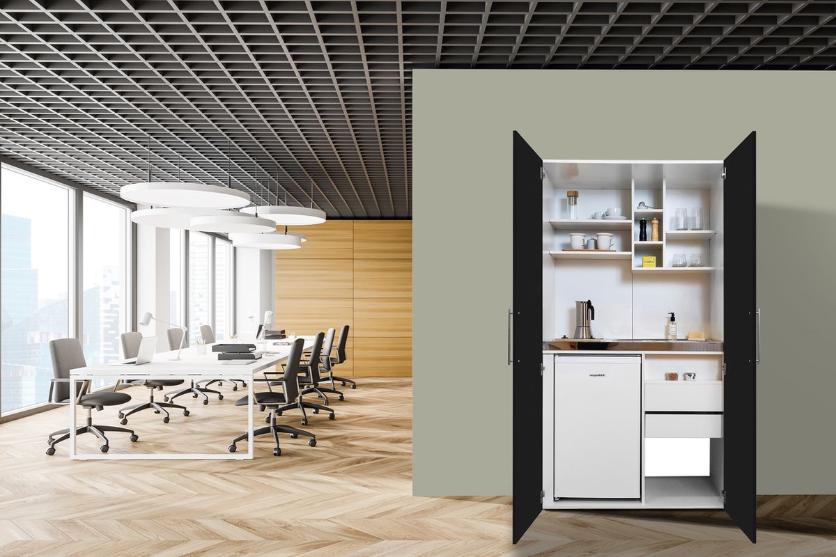 Goedkope keuken 104 cm - mini keuken met apparatuur Peter - Wit/Zwart - keramische kookpla