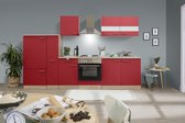 Goedkope keuken 300  cm - complete keuken met apparatuur Merle  - Eiken/Rood - soft close - elektrische kookplaat    - afzuigkap - oven    - spoelbak