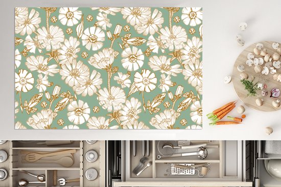 KitchenYeah® Inductie beschermer 81.6x52.7 cm - Bloem - Art nouveau - Design - Kookplaataccessoires - Afdekplaat voor kookplaat - Inductiebeschermer - Inductiemat - Inductieplaat mat