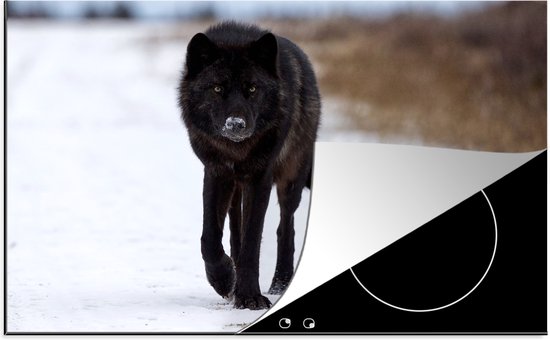 KitchenYeah® Inductie beschermer 80.2x52.2 cm - Wolf - Sneeuw - Zwart - Kookplaataccessoires - Afdekplaat voor kookplaat - Inductiebeschermer - Inductiemat - Inductieplaat mat