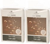 Set van 2x stuks draadverlichting lichtsnoer met 100 lampjes warm wit 500 cm - Lichtdraden/lichtsnoeren - kerstverlichting
