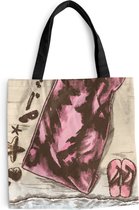 MuchoWow® Schoudertas - Strandtas - Big Shopper - Boodschappentas - Handdoek - Strand - Slippers - 40x40 cm - Katoenen tas
