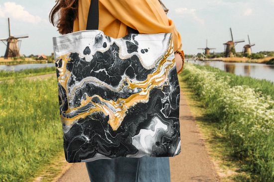 Sac bandoulière - Sac de plage - Shopper Marble - Goud - Wit - 40x40 cm - Sac coton