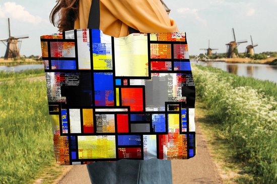 Sac bandoulière - Sac de plage - Shopper Rainbow - Mondrian - Motifs - 50x40 cm - Sac en coton