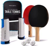 Draagbare Tafeltennis set | All-in-one kit | Verplaatsbaar Tafeltennisnet | 2 tafeltennisbatjes | 3 Tafeltennisballen | Zomer | Camping  | DELMAI