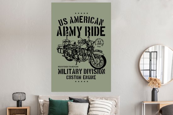 Affiche Mancave - Moto - Armée - Vintage - 120x180 cm XXL