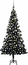 vidaXL - Kunstkerstboom - met - verlichting - en - kerstballen - 210 - cm - PVC - zwart