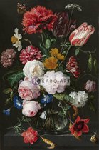 Schilderij - Stilleven met bloemen in een glazen vaas, Jan Davidsz. de Heem , Multikleur , 2 maten , Wanddecoratie. Museumstuk, zonder filter dus 1 op 1 van het origineel