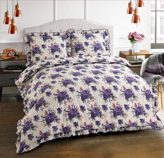 Dekbedovertrek met Ruches Paars Maat 1persoons (140 x 200/220 cm