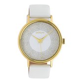 OOZOO Timepieces - Goudkleurige horloge met witte leren band - C10576
