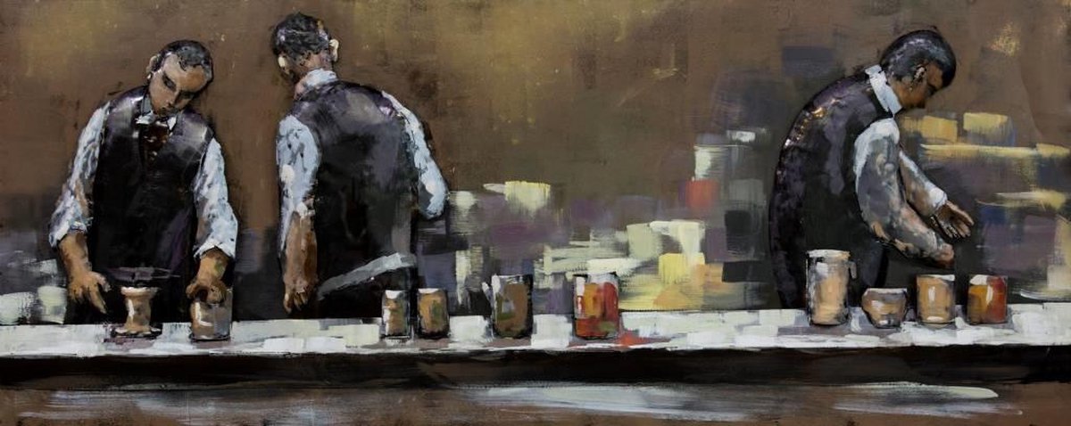 Schilderij - metaalschilderij -Bartender 60x150cm