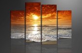 Schilderij - Strand/Sunset, Oranje, 130X80cm, 4luik