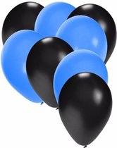 50x ballonnen zwart en blauw - knoopballonnen