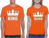 Koningsdag koppel King & Queen t-shirt oranje maat XL