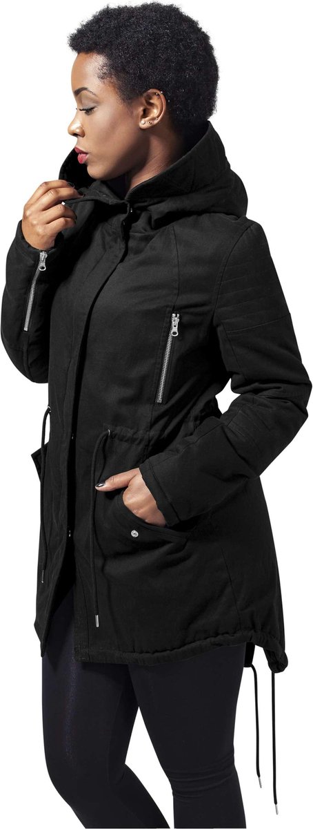 Urban Classics Sherpa Lined Cotton Parka Dames Winterjas – S Zwart