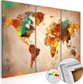 Afbeelding op kurk - Geschilderde Wereld, Wereldkaart, Bruin, 3luik