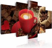 Schilderij - Love espresso, koffie, 5 luik, Bruin/Rood, 2 maten, Premium print