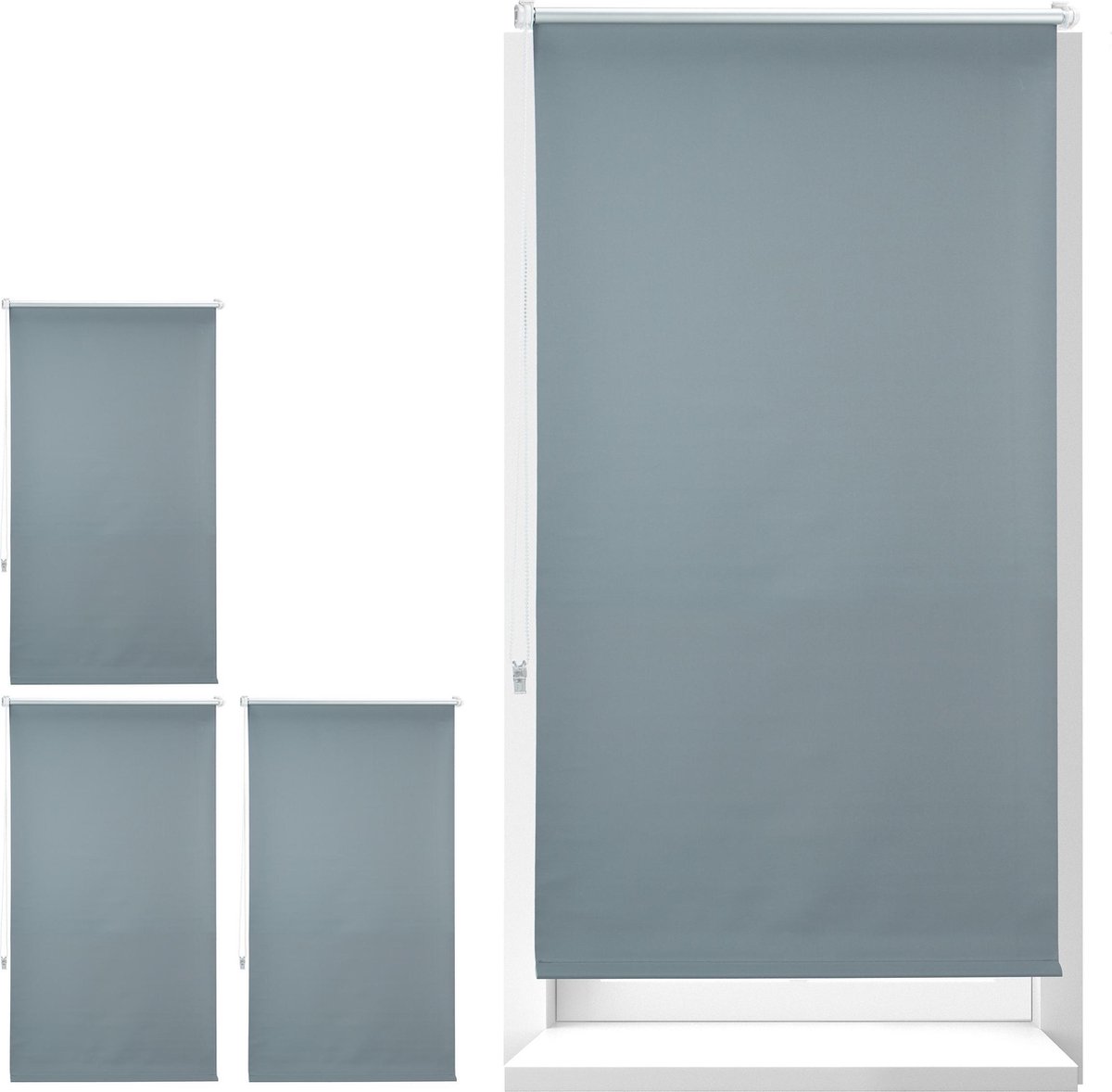 Relaxdays 4 x verduisterend rolgordijn thermo - warmtewerend - antraciet - 90x210cm