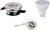 LED Spot Set - Aigi - GU10 Fitting - Waterdicht IP65 - Inbouw Rond - Mat Chroom - 4W - Warm Wit 3000K - Ø82mm - BSE