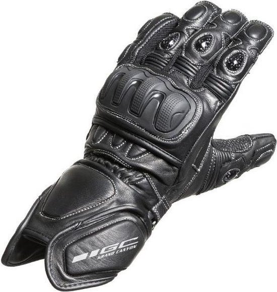 mjmoto Zwarte Retro-Motorlederhandschoenen - Ademende Touchscreen-Vollvingerhandschoenen voor Motorrijders & Motorrijdsters - Klassieke Vintage-Motorhandschoenen (Zwart met gaten, XXL