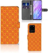 PU Premium Housse pour Samsung Galaxy S20 Ultra Portefeuille Batik Orange