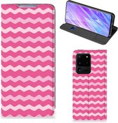 Geschikt voor Samsung Galaxy S20 Ultra Hoesje met Magneet Waves Pink
