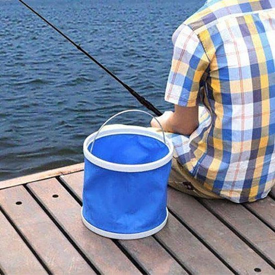 Seau pliable - Seau portable pliable avec poignée en métal - Idéal pour la pêche / extérieur / maison / voyage / camping - 11 litres - bleu