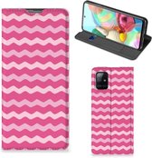 Geschikt voor Samsung Galaxy A71 Hoesje met Magneet Waves Pink