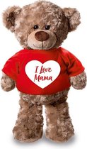 Pluche Teddybeer/ knuffelbeer met I Love Mama hartje t-shirt - 24 cm - cadeaubeer - Moederdag / verjaardag