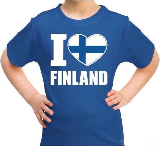 I love Finland t-shirt blauw voor kids - Fins landen shirt - Finland supporters kleding 110/116