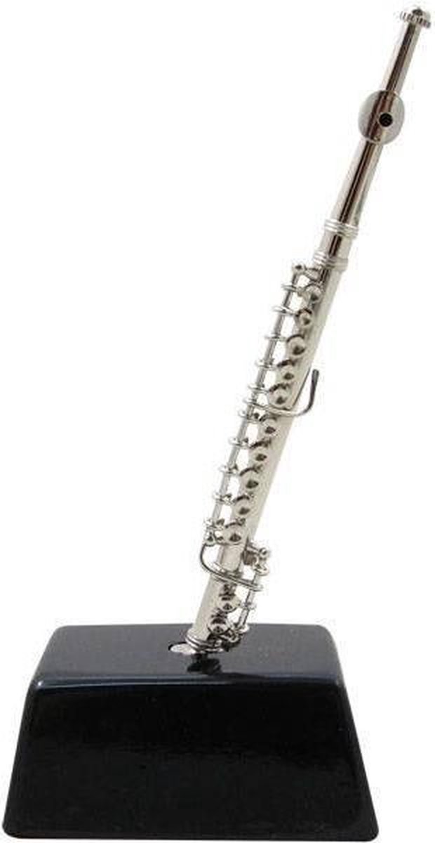 Music Gifts - Miniatuurinstrument dwarsfluit - Zilverkleurig - Met sokkel