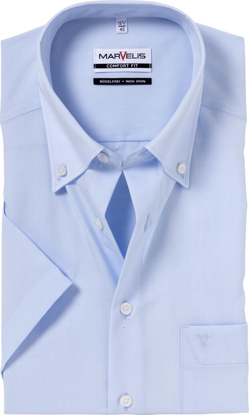 MARVELIS comfort fit overhemd - korte mouw - lichtblauw met button-down  kraag -... | bol.com