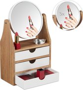 organisateur de maquillage relaxdays avec miroir - 3 tiroirs - rangement bijoux - miroir de maquillage