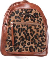 Dielay - Rugzak met Panterprint - Luipaard - Shiny PU Kunstleer - 30x27x12 cm - Bruin