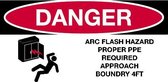 Sticker 'Arc flash hazard PPE required approach boundary', 300 x 150 mm