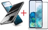 Hoesje Geschikt Voor Samsung Galaxy S20 Plus Hoesje - Clear Anti Shock Back hoesje met Screen protector Combi - Zwart