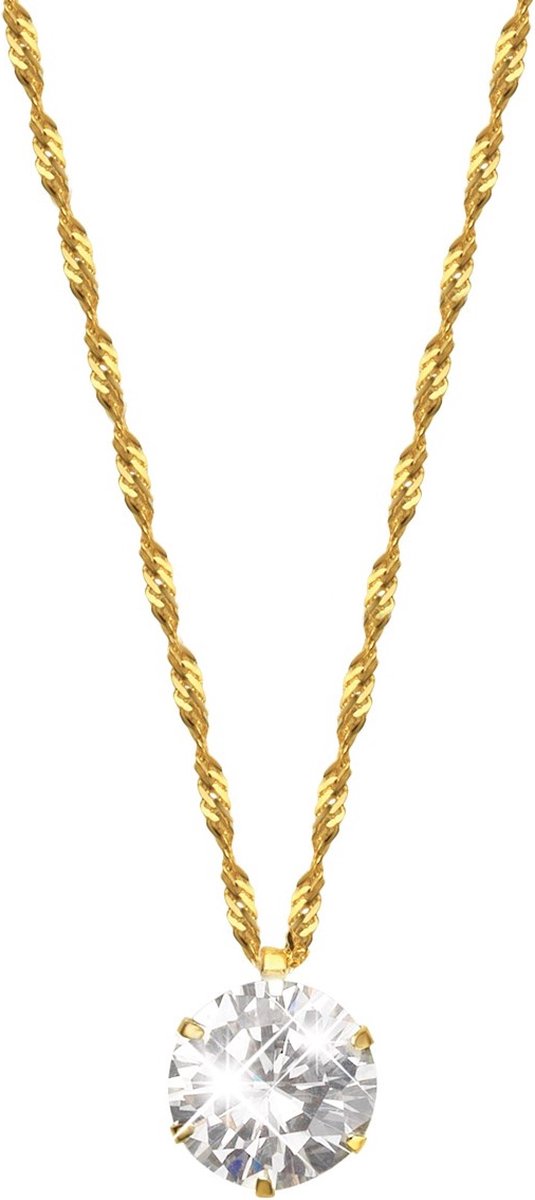 Lucardi Dames Ketting met hanger zirkonia - 14 karaat goud - Ketting - Cadeau - 45 cm - Geelgoud