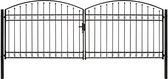 Poort met gebogen bovenkant dubbel 400x150 cm staal zwart
