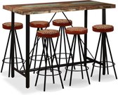 Barset massief gerecycled hout, echt leer en canvas 7-delig