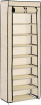 Schoenenkast met hoes 57x29x162 cm stof créme