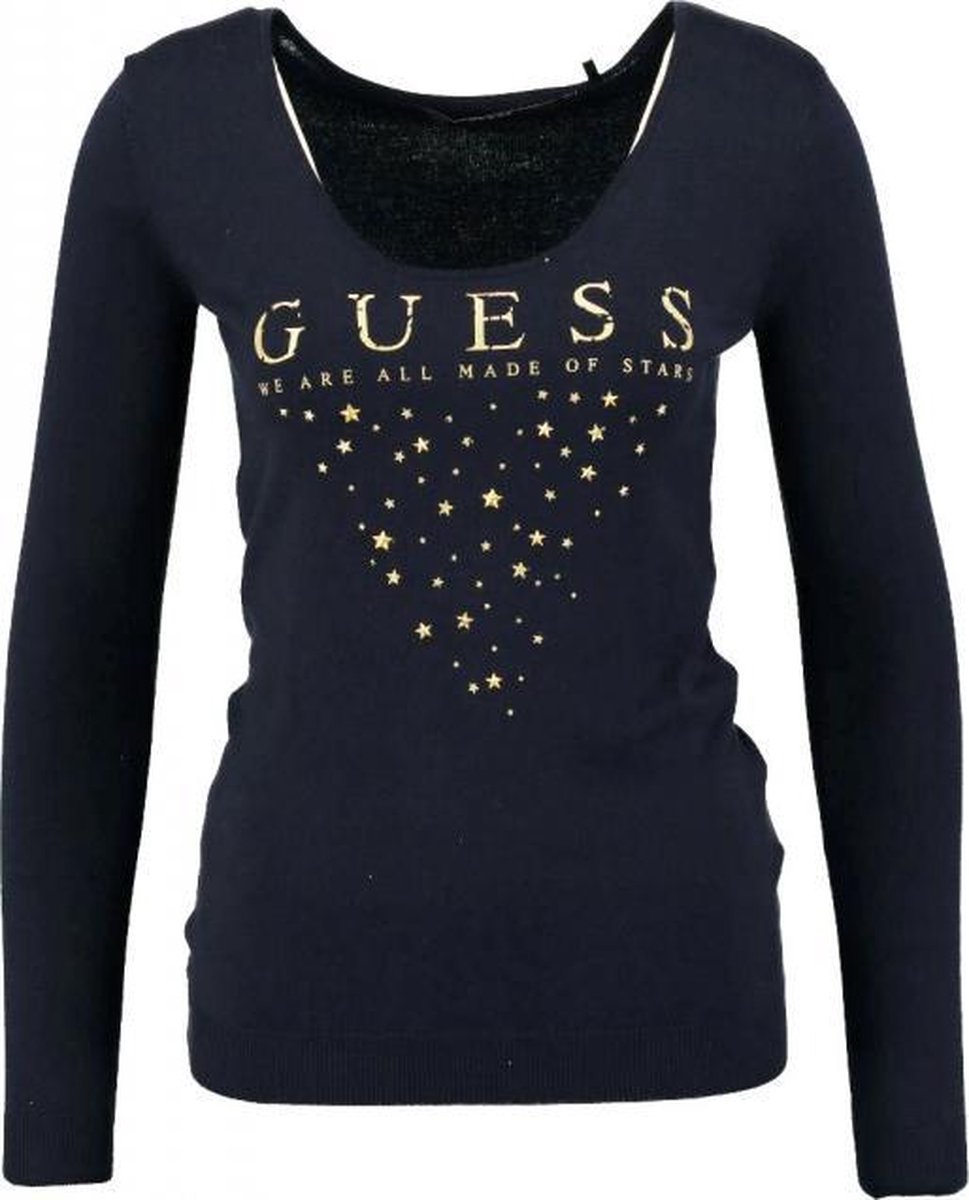 | Guess zachte blauwe trui met sterstuds wijdere Dameskleding Truien Guess korte zwarte slim fit trui met