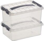 2x Stapelbare opberg boxen/opbergdozen set 4 en 6 liter 30 cm kunststof - Opslagbox - Opbergbak kunststof transparant/zilver