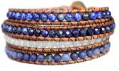 Bela Donaco Wikkelarmband Blue Jeans B4 – Lapis Lazuli – Sodaliet – witte Jade – old schoolleer