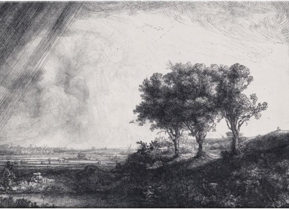 Placemat: De drie bomen, Rembrandt van Rijn, Museum Het Rembrandthuis