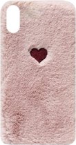 ADEL Siliconen Back Cover Softcase Hoesje Geschikt Voor iPhone XR - Hartjes Fluffy Pluche Zachte Stof