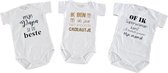 romper baby set met tekst jongen meisje korte  mouw 3 stuks| papa beste, superwoman mama, ik ben het mooiste cadeautje dit jaar| maat 74-80 | kraamcadeau kraamkado aankondiging bek