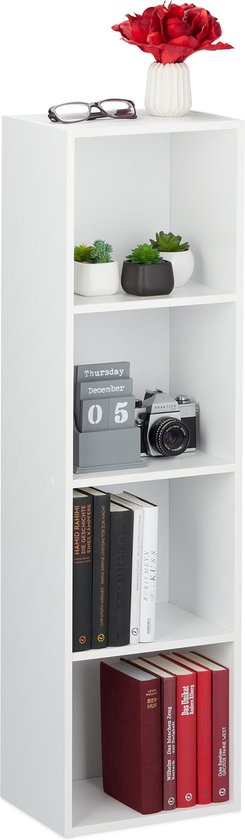 Relaxdays boekenkast wit - vakkenkast 4 vakken - open kast - wandkast -  opbergrek - kastje | bol.com