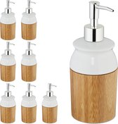 Relaxdays 8 x zeeppompje bamboe keramiek - 225 ml - zeepdispenser - badkamer – zeeppomp